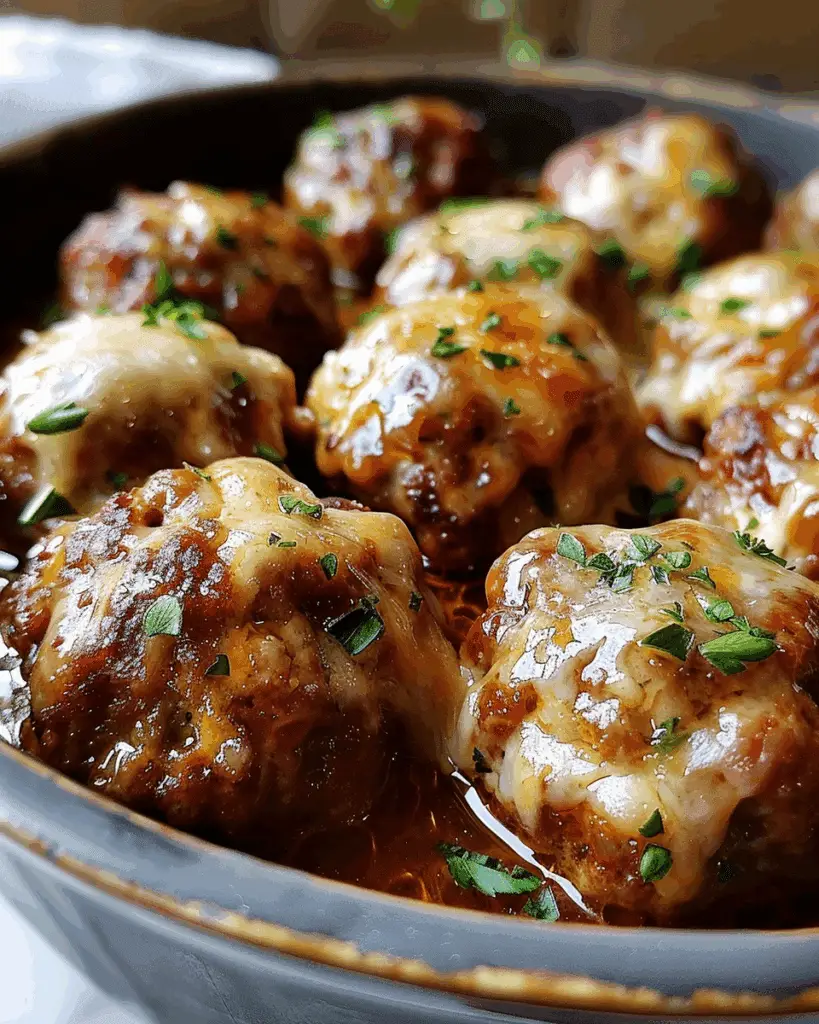 Crockpot French Onion Meatballs