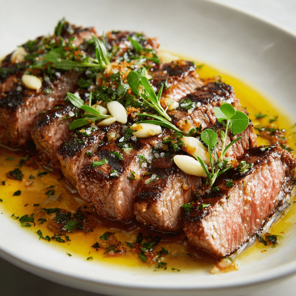 Skirt Steak with Garlic Butter Sauce