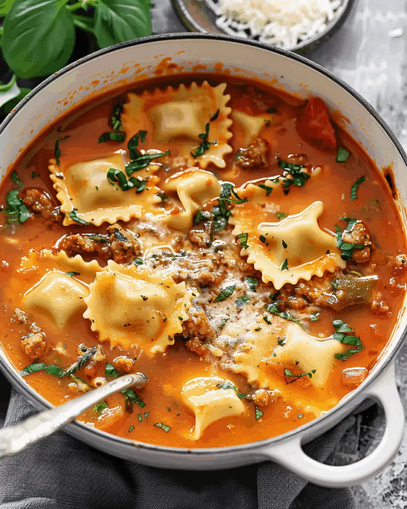 Easy One‑Pot Ravioli Soup with Turkey Sausage