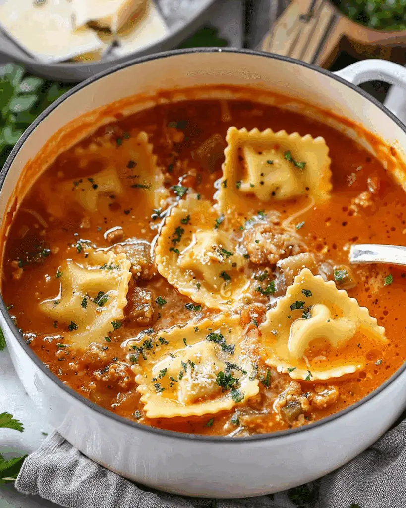 Easy One‑Pot Ravioli Soup with Turkey Sausage