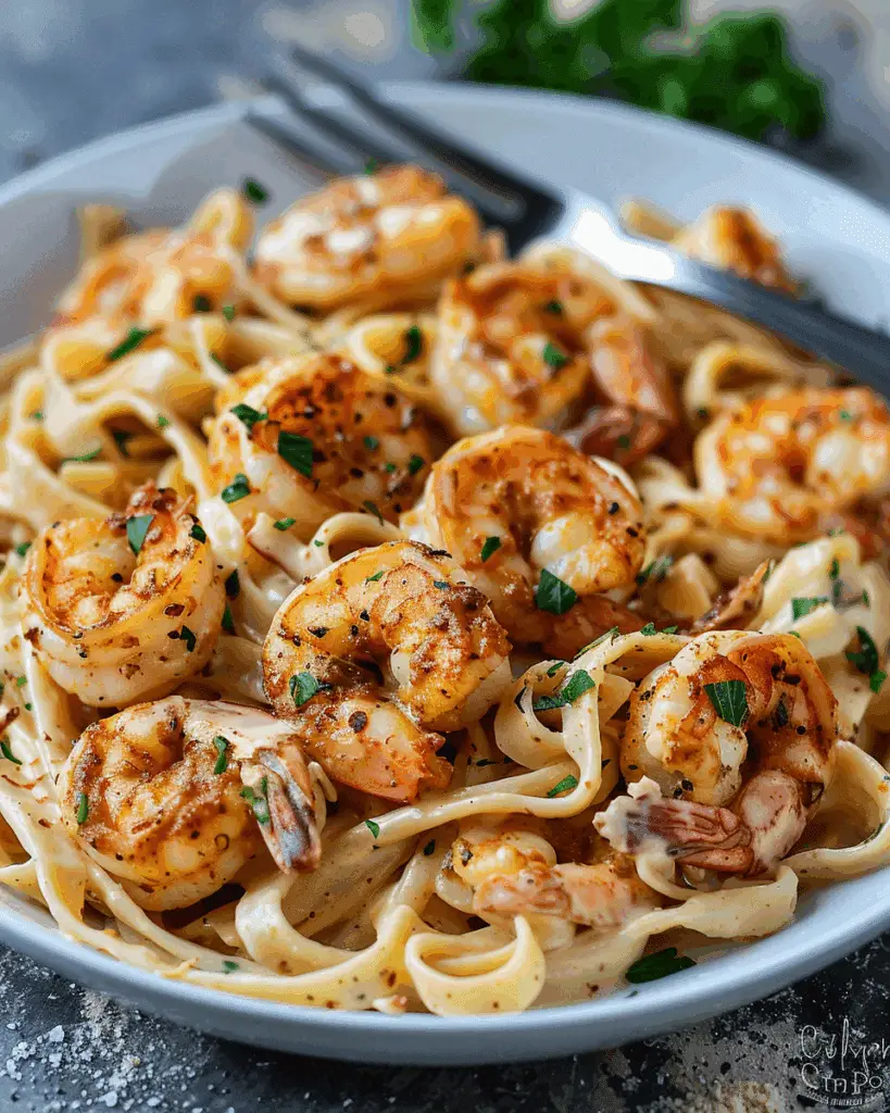 Spicy Cajun Shrimp Alfredo with Fettuccine