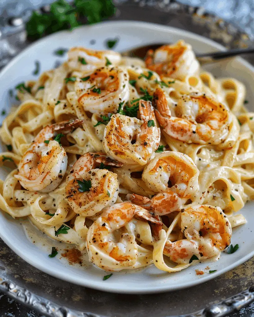 Spicy Cajun Shrimp Alfredo with Fettuccine
