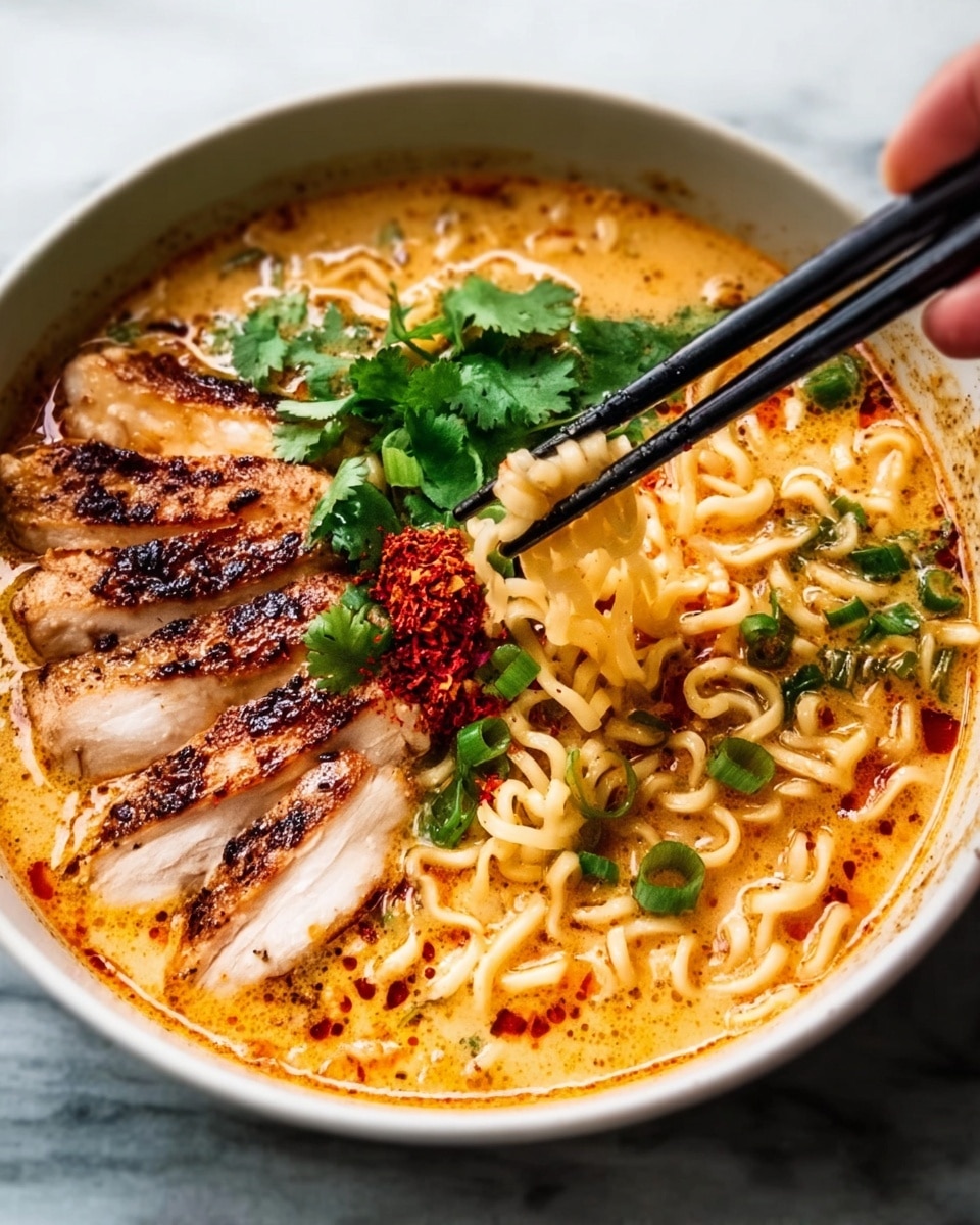 Fiery Chicken Ramen with Creamy Garlic Sauce Recipe