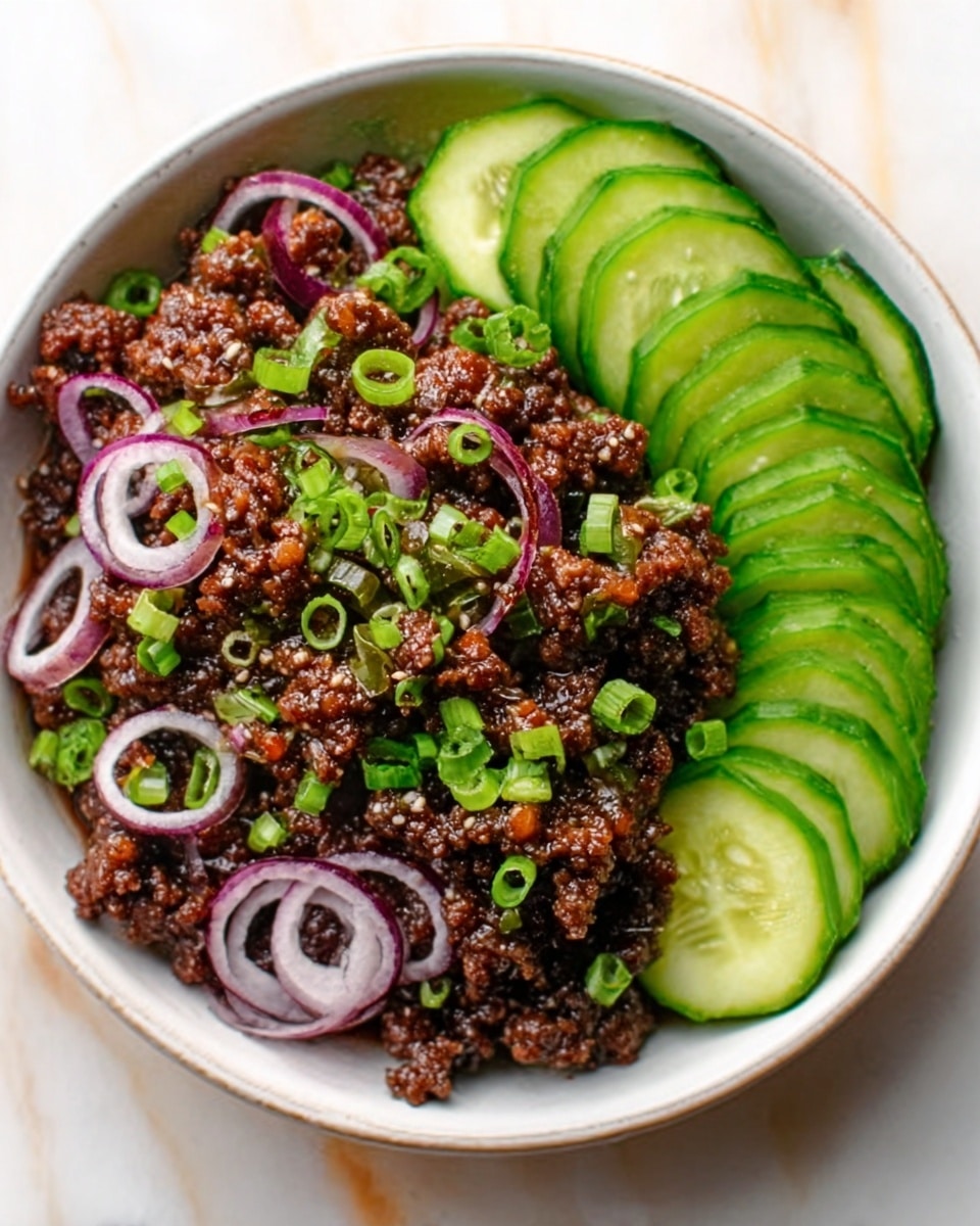 Spicy Korean Ground Beef with Refreshing Cucumber Salad Recipe