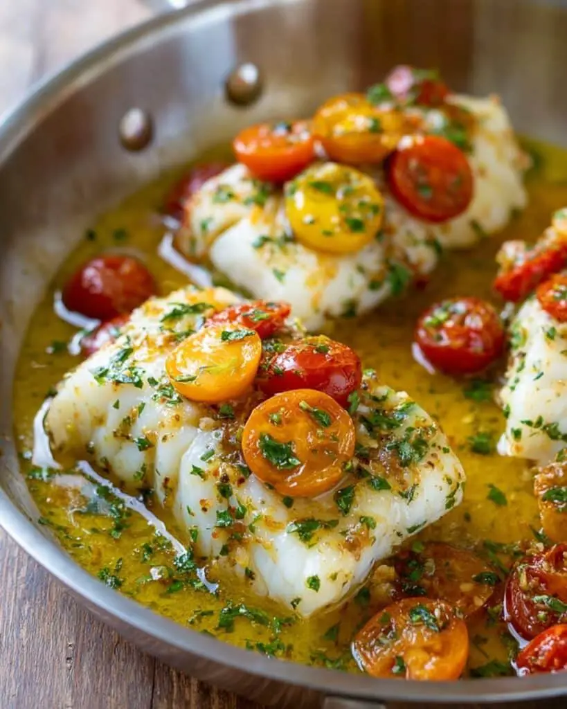 Pan-Seared Cod in White Wine Tomato Basil Sauce Recipe