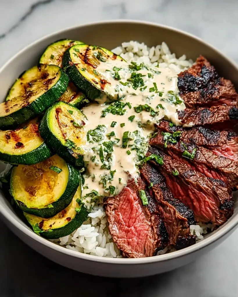 Grilled Steak Bowl with Sauce & Grilled Zucchini Bliss Recipe