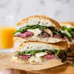 Grilled Steak Sandwiches with Caramelized Onions, Brie, and Horseradish Sauce Recipe