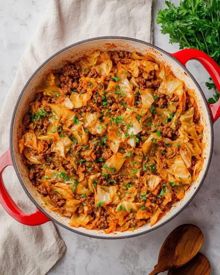 Ground Beef and Cabbage Skillet with Tomato and Spices Recipe