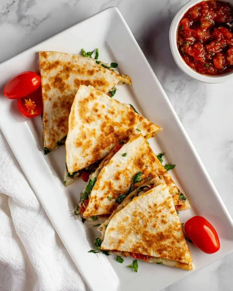 Mediterranean Quesadillas with Spinach, Feta, Mozzarella, and Red Onion Recipe