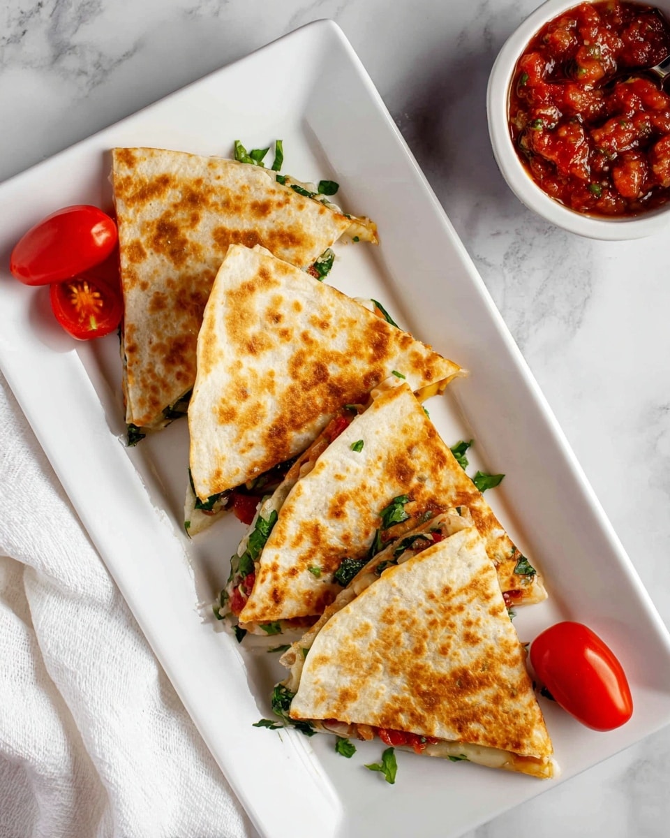 Mediterranean Quesadillas with Spinach, Feta, Mozzarella, and Red Onion Recipe