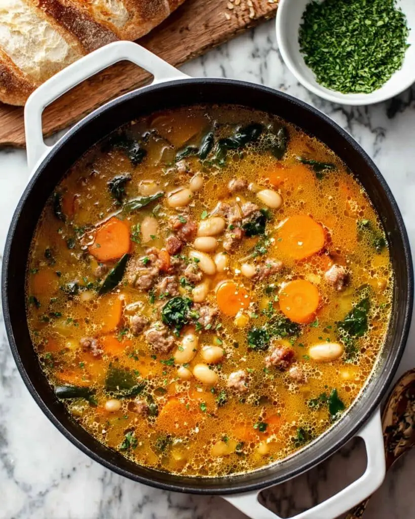 Tuscan White Bean Soup with Italian Sausage and Spinach Recipe