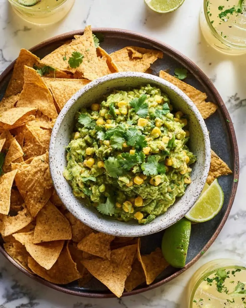 Charred Corn Guacamole with Chile Lime Chips Recipe