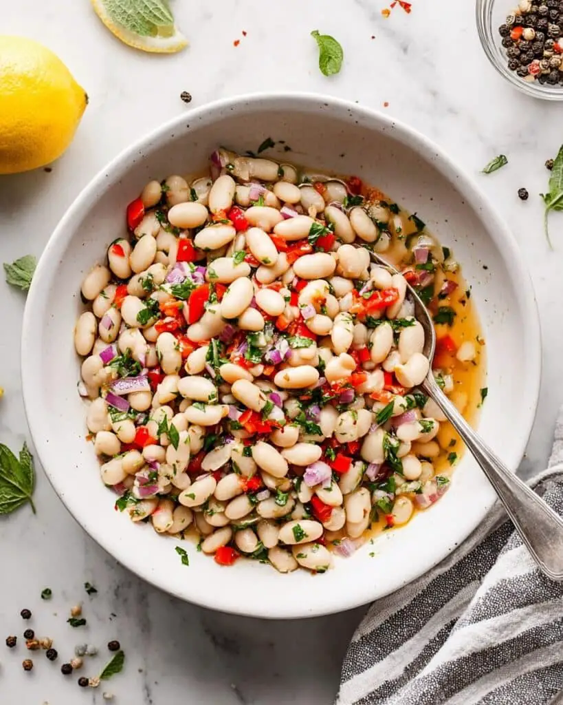 Marinated White Beans with Fresh Herbs and Roasted Red Peppers Recipe