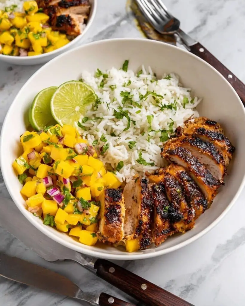 Jerk Chicken Bowls with Mango Salsa and Coconut Rice Recipe