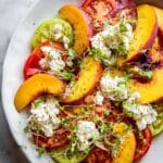 Tomato, Peach, & Burrata Salad with Hot Honey Sauce Recipe