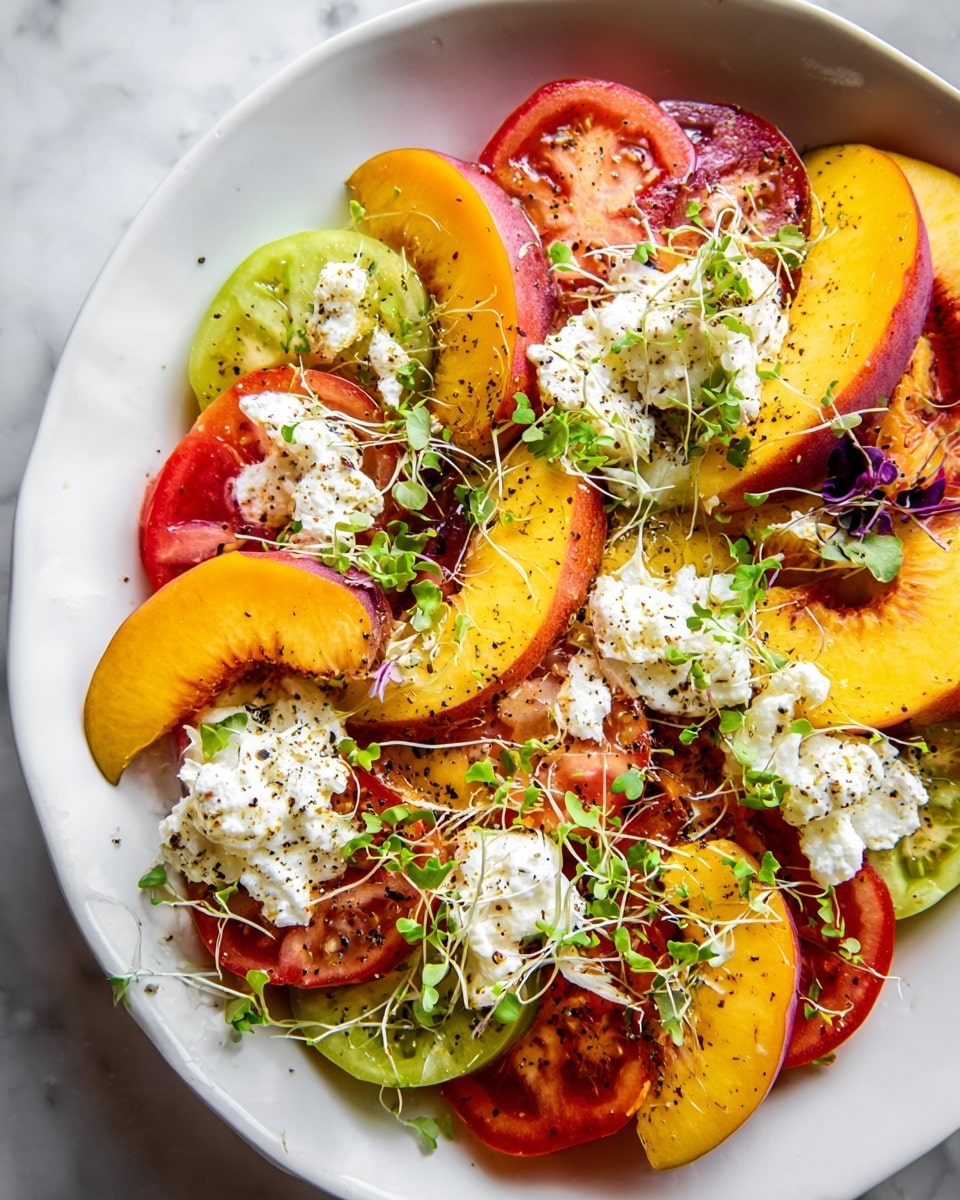 Tomato, Peach, & Burrata Salad with Hot Honey Sauce Recipe