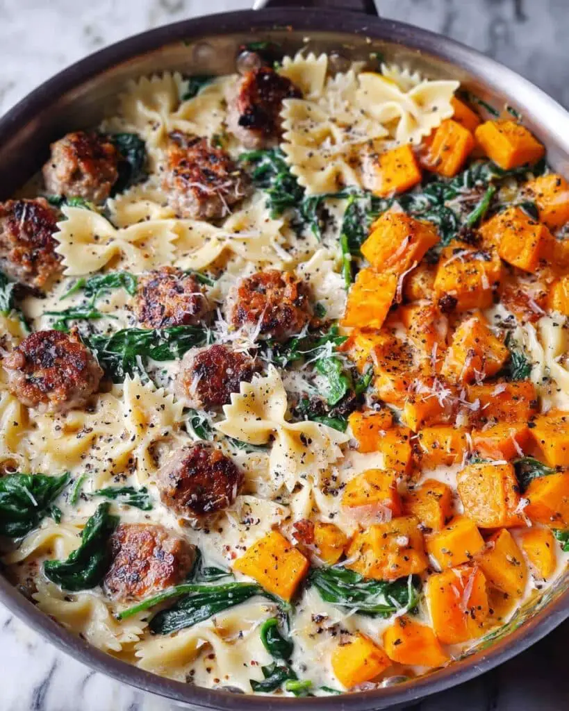 Creamy Roasted Butternut Squash Pasta with Sausage and Spinach Recipe