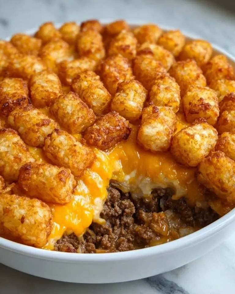Tater Tot Casserole with Ground Beef and Mushroom Cream Sauce Recipe