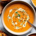 Maple Roasted Carrot Soup with Vegan Cream and Fresh Herbs Recipe