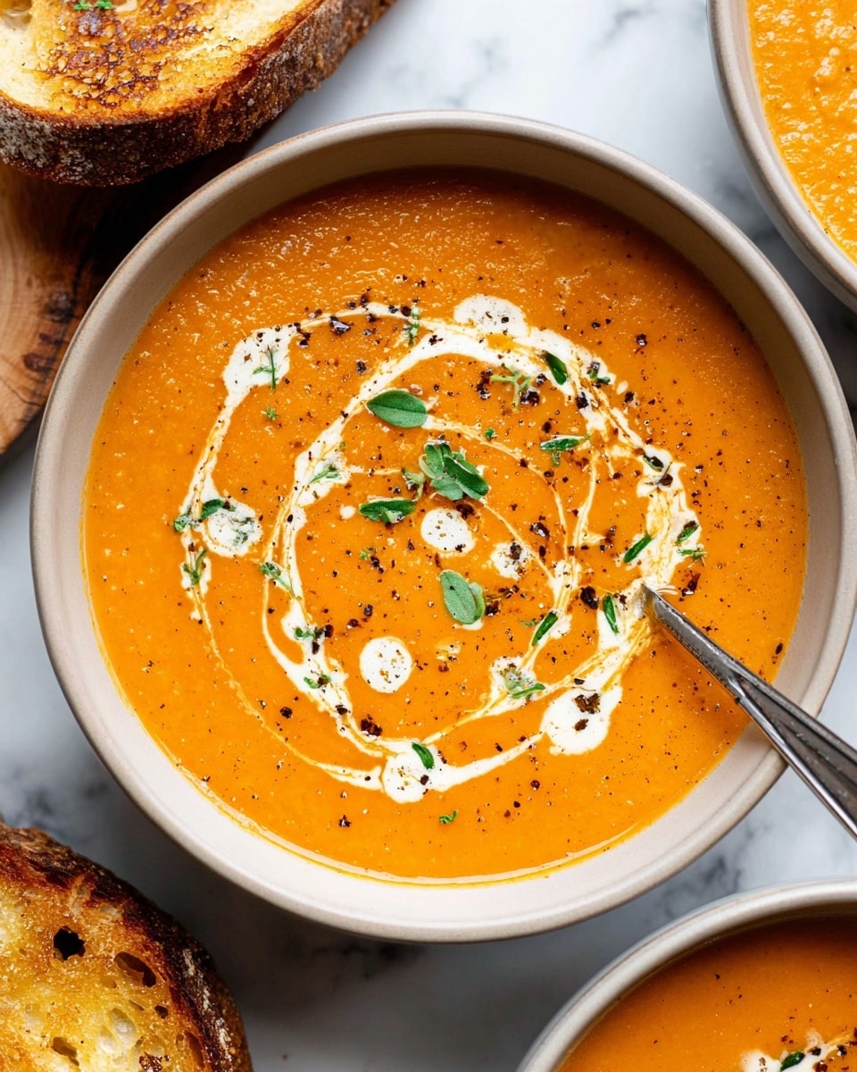 Maple Roasted Carrot Soup with Vegan Cream and Fresh Herbs Recipe
