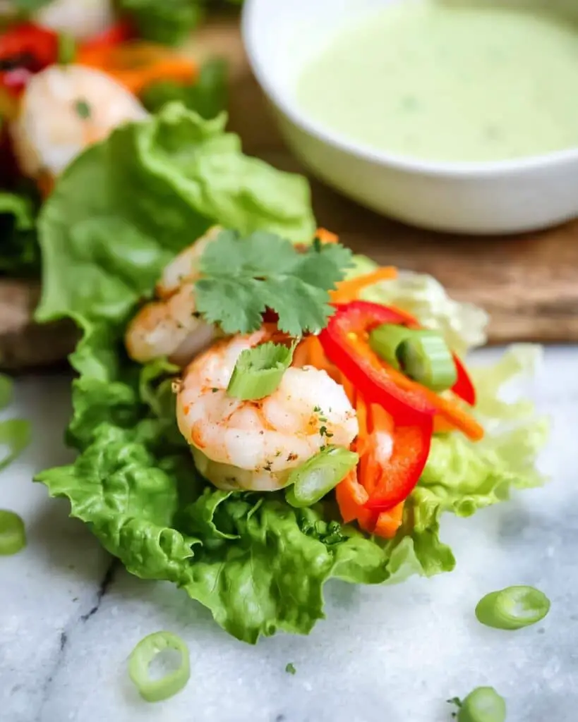 Shrimp Lettuce Wraps with Tahini Green Goddess Dressing Recipe