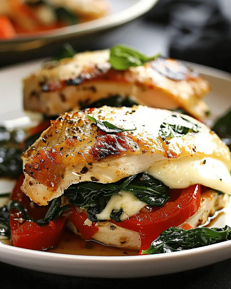 Roasted Red Pepper, Spinach, and Mozzarella Stuffed Chicken