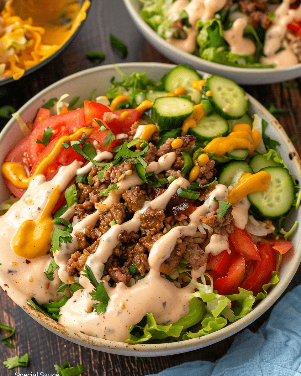 Fully Loaded Burger Bowl with "Special Sauce" (Whole30, Paleo, Low Carb)