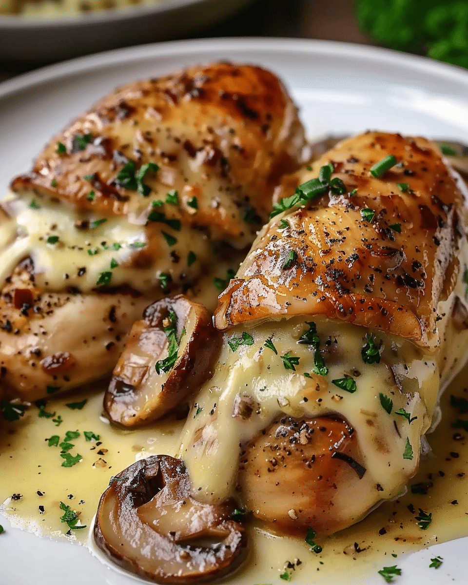 Cheesy Garlic Butter Mushroom Stuffed Chicken