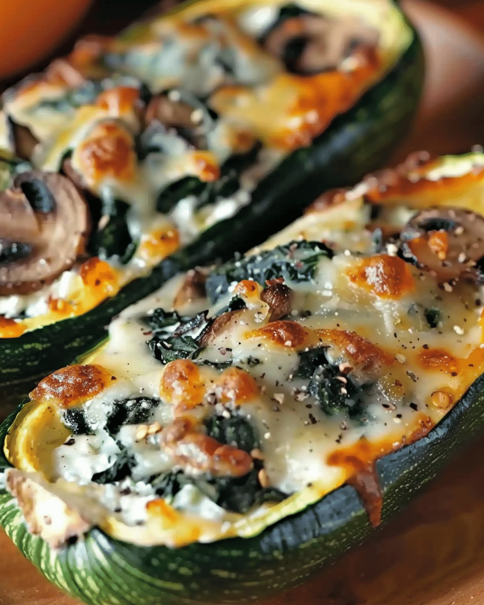 Spinach, Mushroom, and Ricotta Stuffed Zucchini