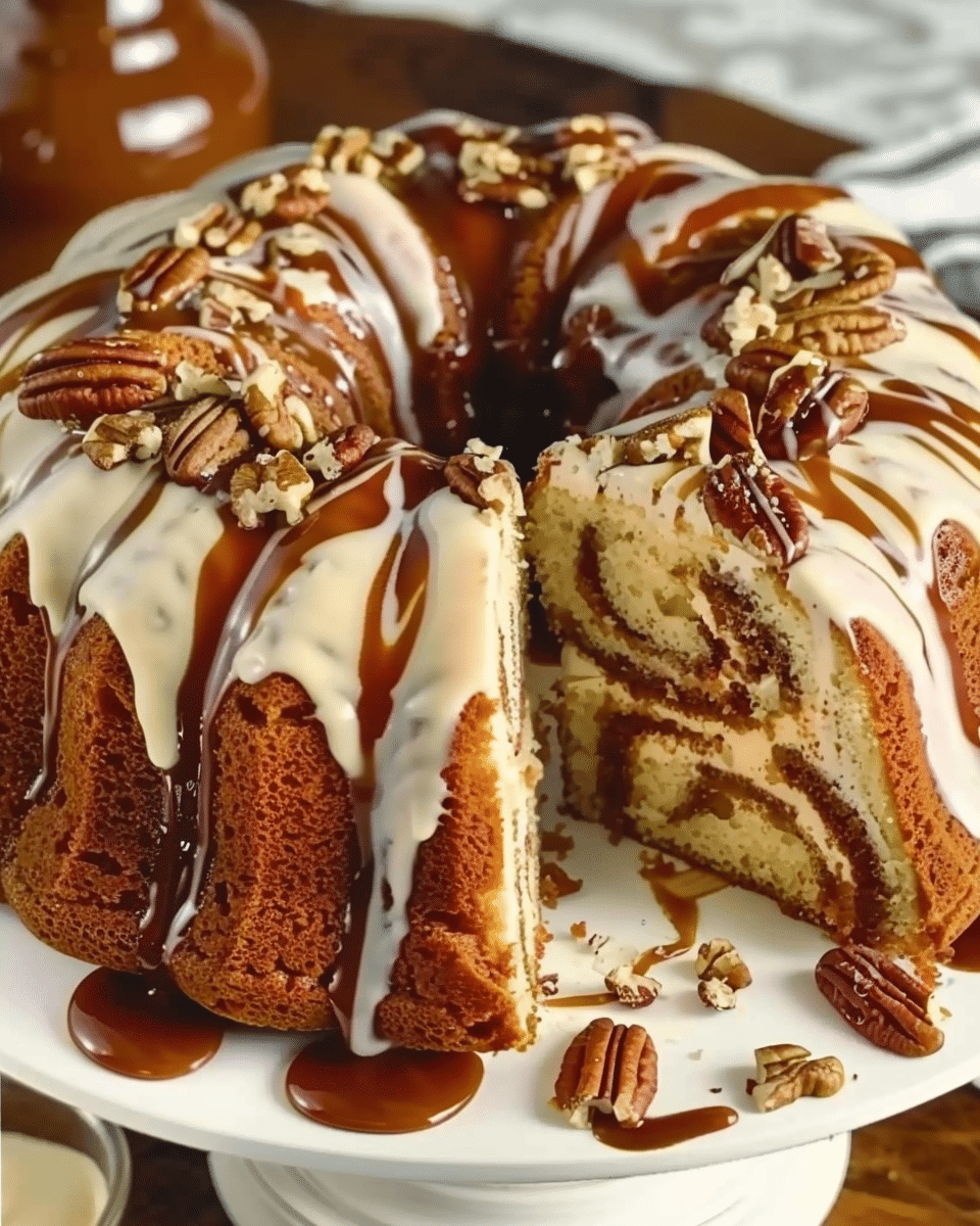 Pecan Caramel Cinnamon Roll Cream Cheese Pound Cake – The Ultimate Decadent Dessert Mashup!
