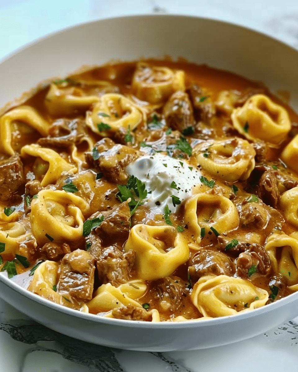 One-Skillet Beef Stroganoff Tortellini