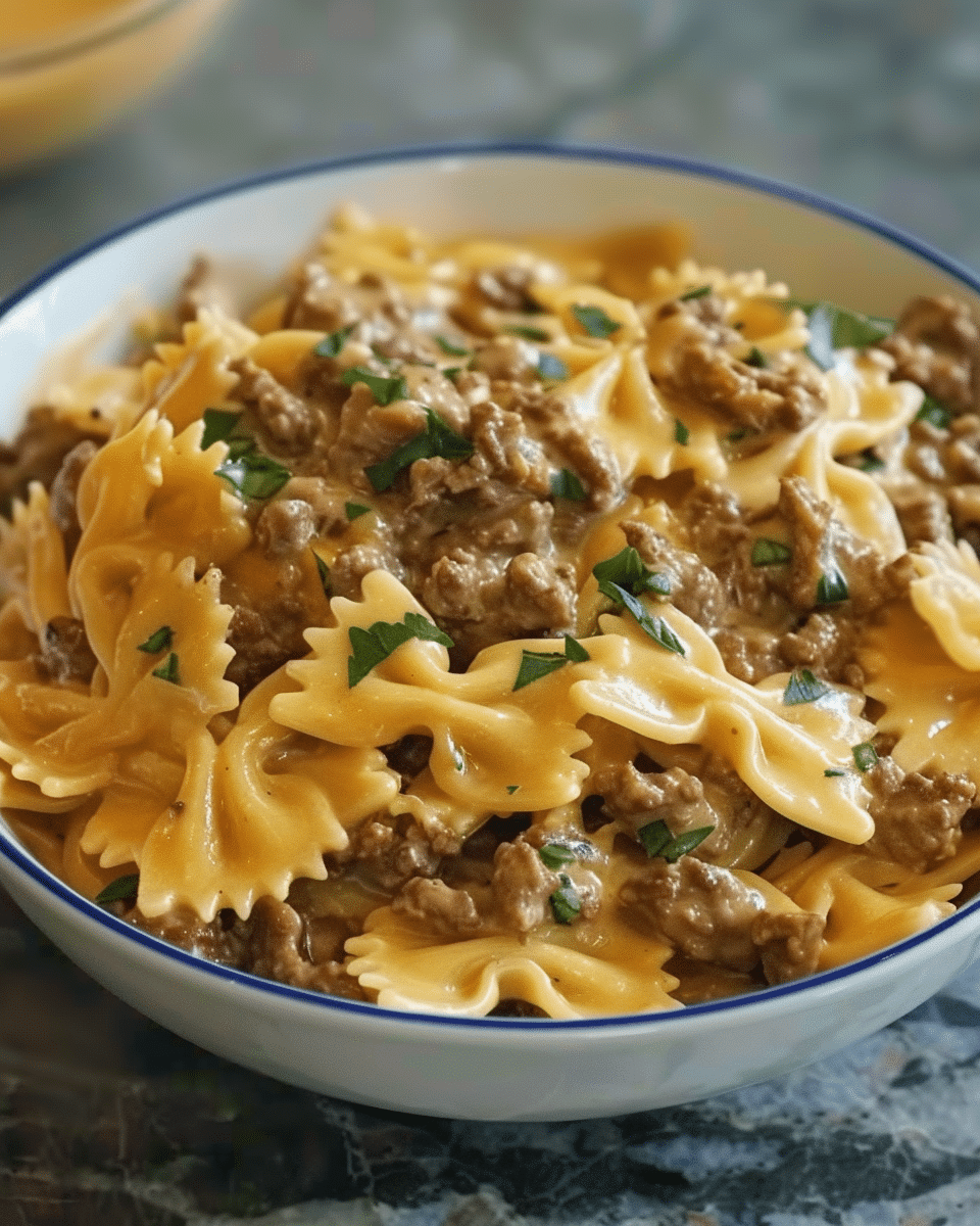 Creamy Beef and Bowtie Pasta