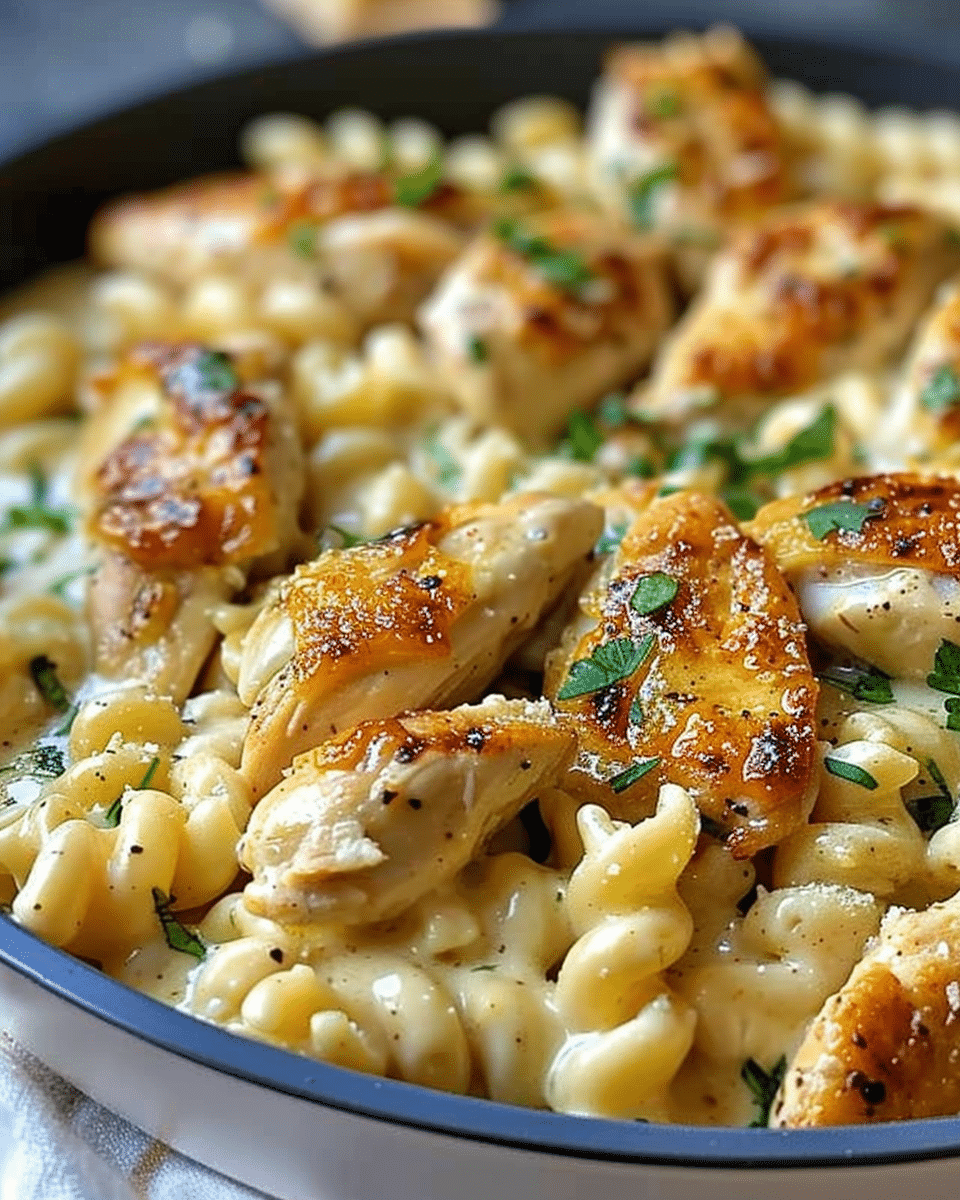 Creamy Garlic Butter Chicken and Rotini in Parmesan Sauce