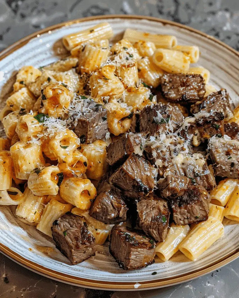 Cajun Steak Tips in Cheesy Rigatoni Parmesan Sauce