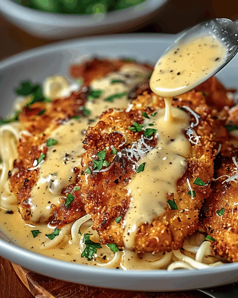 Crispy Parmesan Chicken with a Rich Garlic Sauce