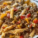 Crockpot Philly Cheesesteak Pasta Casserole