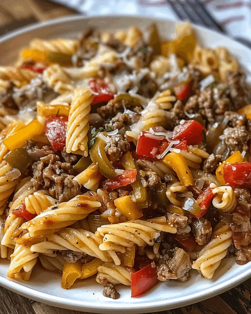 Crockpot Philly Cheesesteak Pasta Casserole