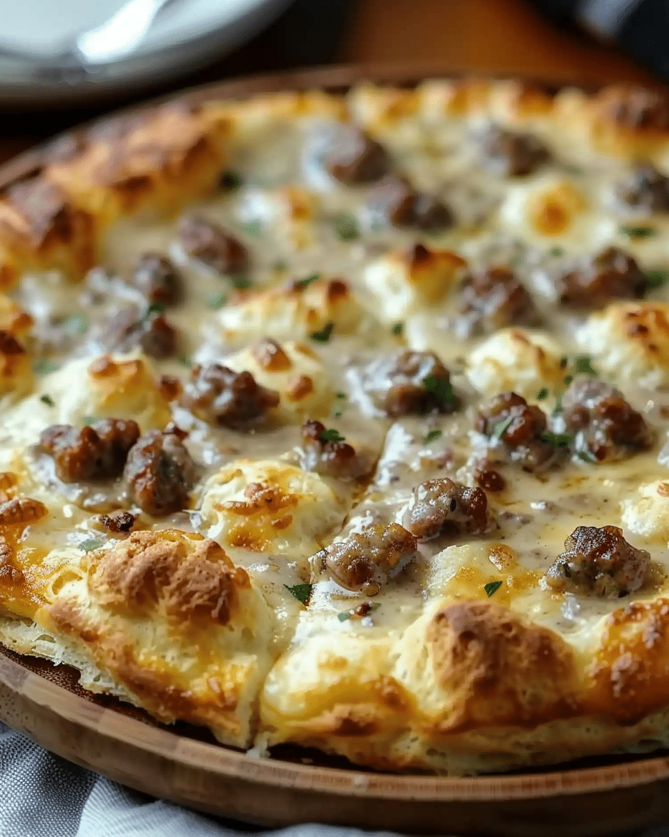 Biscuits and Sausage Gravy Breakfast Pizza