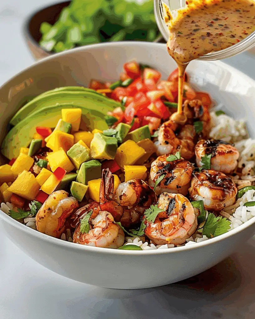 Shrimp and Avocado Bowls with Mango Salsa & Lime-Chili Sauce