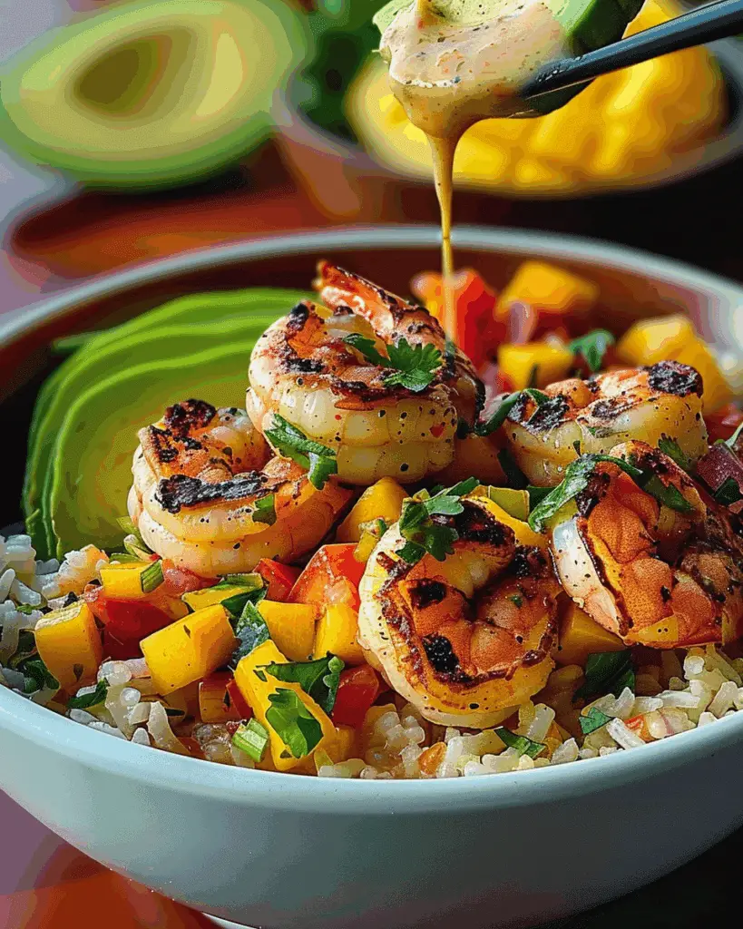 Shrimp and Avocado Bowls with Mango Salsa & Lime-Chili Sauce