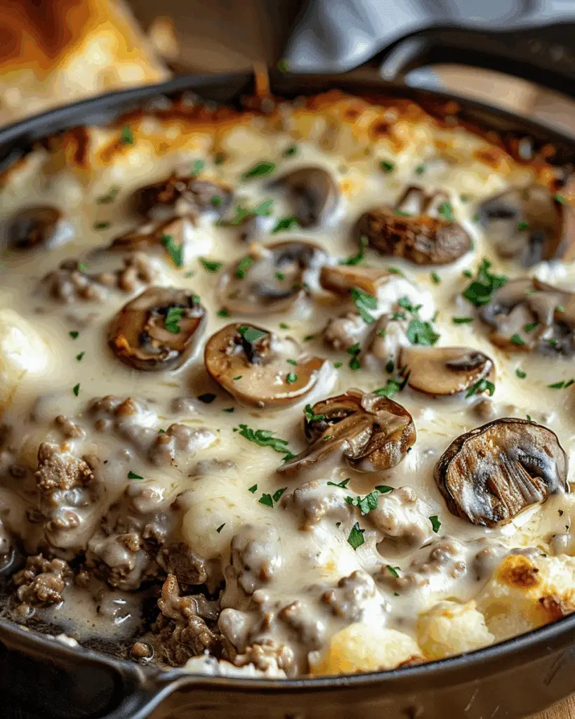 Creamy Mushroom & Ground Beef Bake