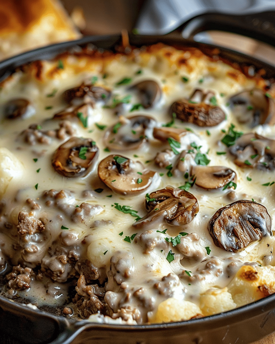 Creamy Mushroom & Ground Beef Bake