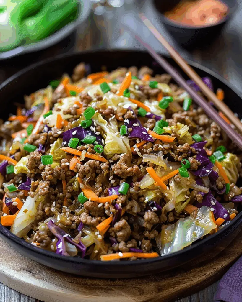 Healthy Chinese Ground Beef & Cabbage Stir Fry