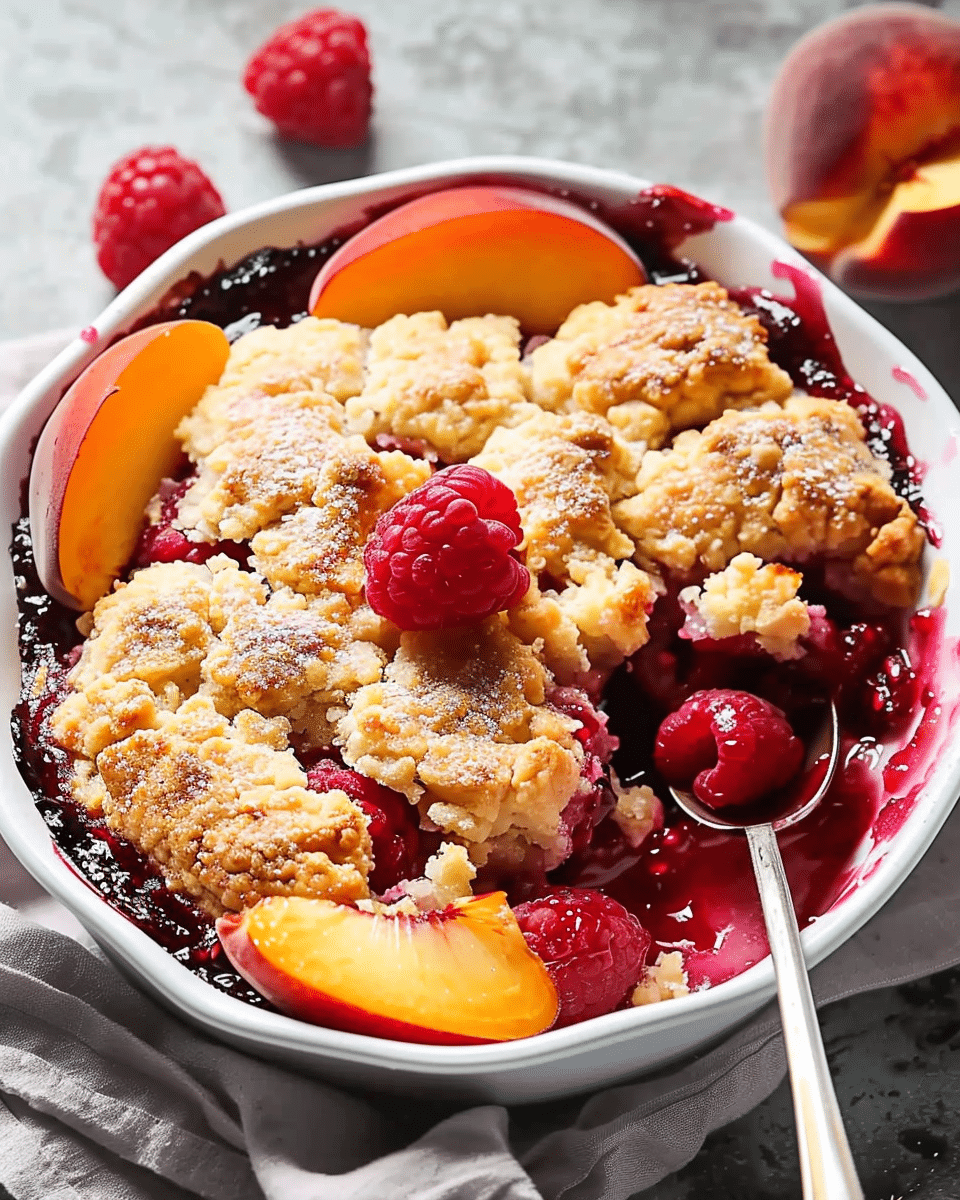 The Best Peach Cobbler with Raspberries