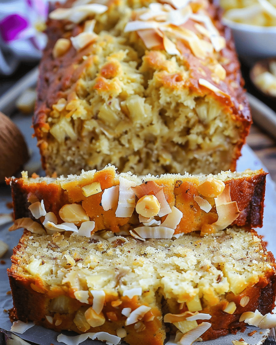 Hawaiian Banana Bread with Pineapple, Coconut & Macadamia Nuts