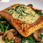Garlic Butter Salmon with Spinach & Mushrooms in Creamy Sauce