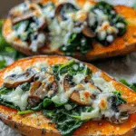 Stuffed Sweet Potatoes with Spinach, Mushrooms, and Cheese