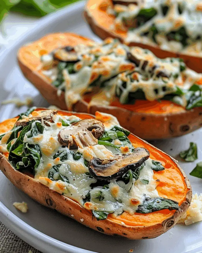 Stuffed Sweet Potatoes with Spinach, Mushrooms, and Cheese