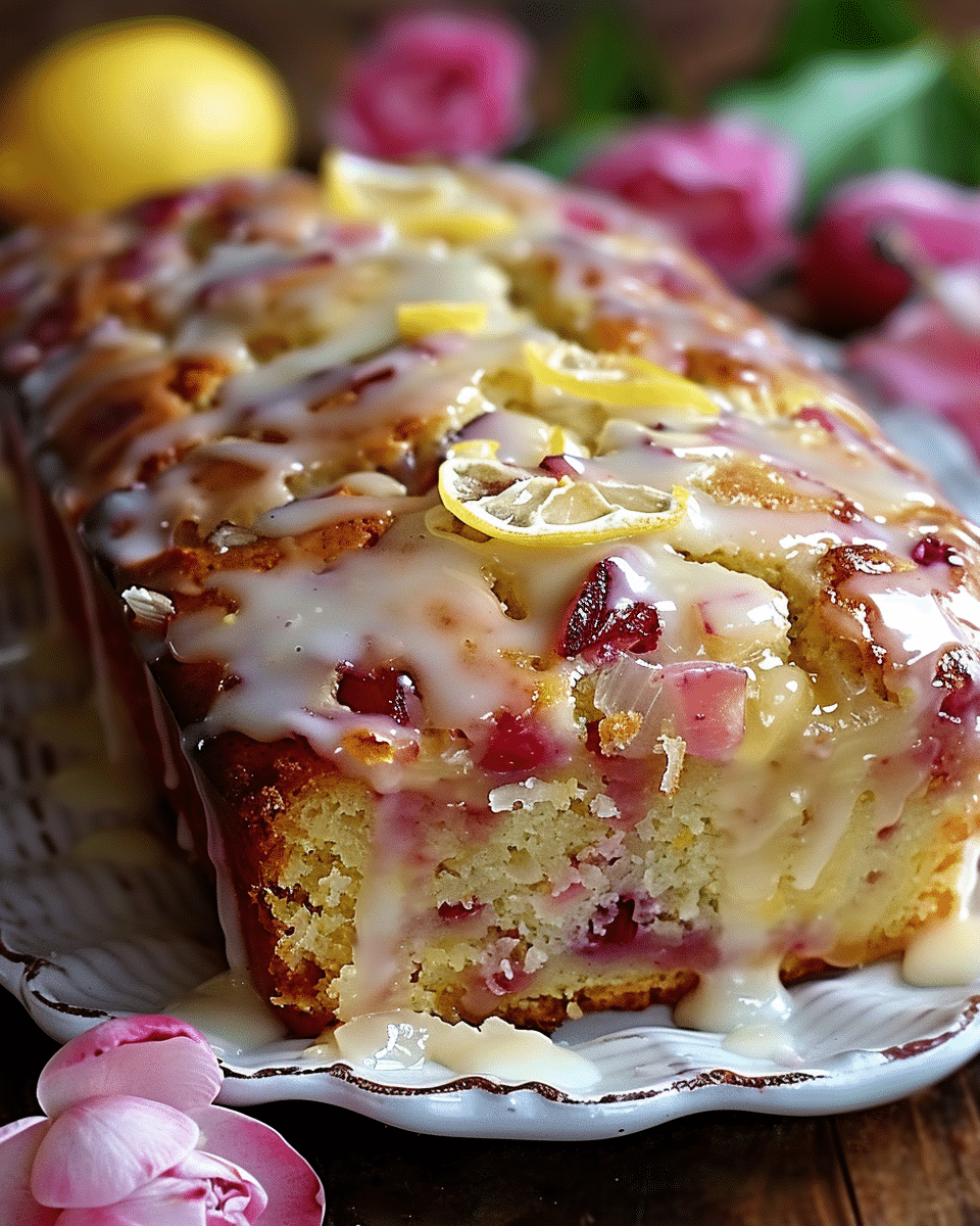 Lemon Rhubarb Loaf with Glaze