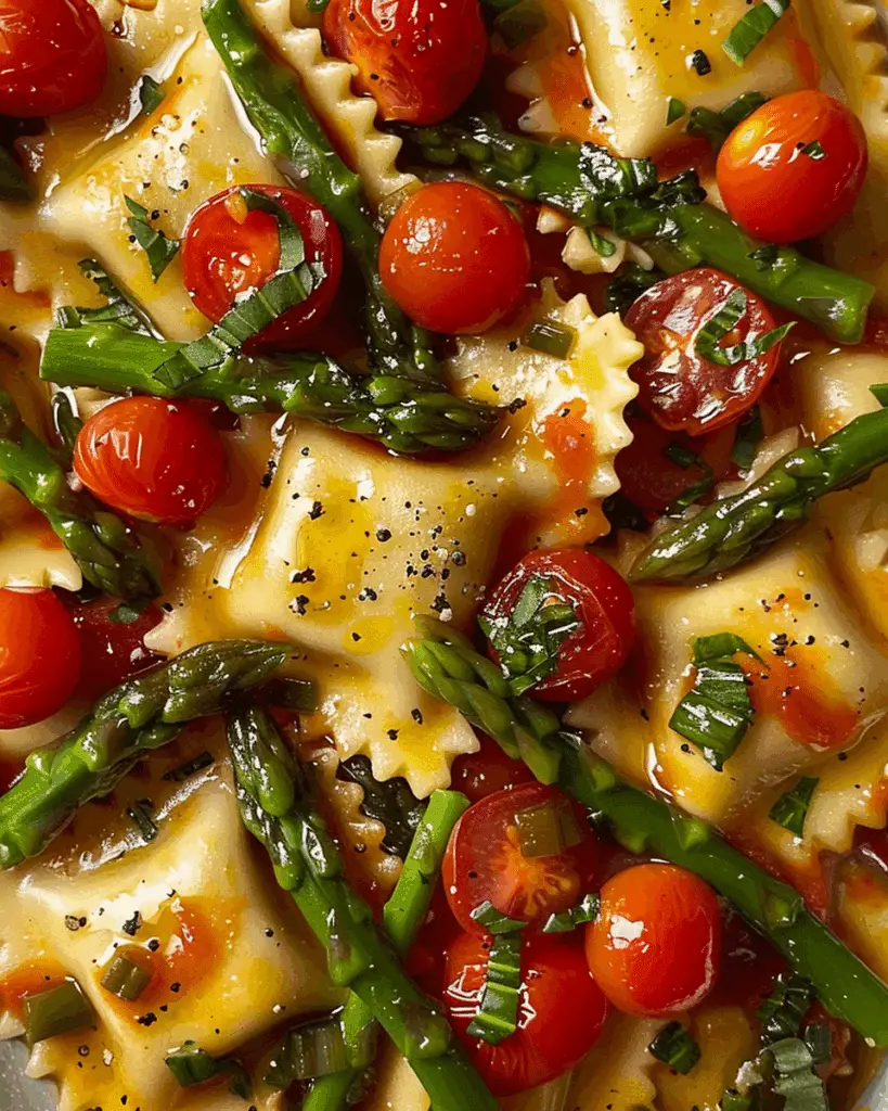 Ravioli with Tomatoes, Asparagus, Garlic, and Herbs